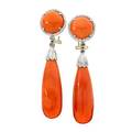 Coral  bicolor diamond 18k white gold pendant earrings