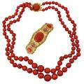 Oxblood coral 18k double strand necklace bracelet
