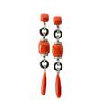 Coral onyx and diamond white gold earrings