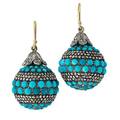 Turquoise diamond silver and gold ear pendants