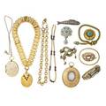 Antique jewelry in various materials incl gold