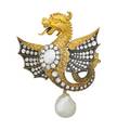 Italian goldsilver diamond  pearl dragon brooch