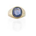 Natural blue sapphire intaglio signet ring
