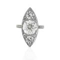 Art deco diamond and platinum navette ring