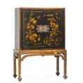 English japanned cabinet on stand