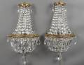 PAIR OF GILT METAL AND GLASS SCONCES