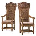 Pair of renaissance revival oak throne chairs