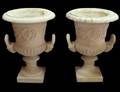 PAIR OF CAST CONCRETE URNS AND PEDESTALS