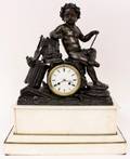 French Figural Bronze  Marble Mantel Clock