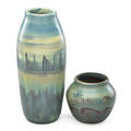 Zane pottery co two chromal vases