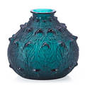 Lalique fougres vase teal glass