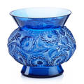 Lalique soucis vase cornflower blue glass