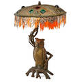 French bronze jeweled owl lamp