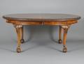 QUEEN ANNE STYLE WALNUT AND BURL DINING TABLE