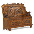 Renaissance revival carved oak bench
