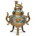 Chinese brass and cloisonne censer