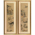 Pair of asian hand painted silk wall hangings