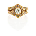 Diamond 14k yellow gold engagement ring and guard