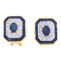 Recent sapphire  diamond 18k yellow gold earrings