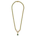 Emerald and diamond yellow gold necklace