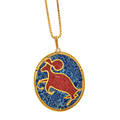 Gold hardstone composite astrological sign pendant