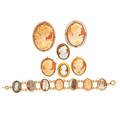 Gold or silvermounted shell cameo brooches bracelet