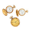 Three american gold or gold filled pocket watches
