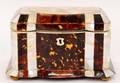19th C Shaped Front Tortoiseshell  MOP Tea Caddy