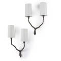 Felix agostini 1912  1974 pair of sconces france 1960s patinated brass linen shades two sockets unmarked 19 x 12 12 x 4 12