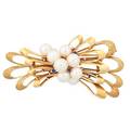Yellow gold pearl  sapphire ribbon brooch