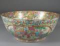 VERY LARGE ROSE MEDALLION PORCELAIN PUNCH BOWL
