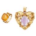Yellow gold  amethyst or citrine brooch  ring