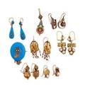 Victorian yellow gold gemset earrings  brooch