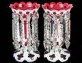 PAIR OF OVERLAY CRANBERRY GLASS LUSTERS