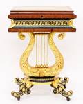 Classical Gilt  Figured Mahogany Lyre Work Table