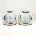 Chinese blue and white porcelain covered jars
