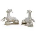 Pair of italian white marble capricorn goats