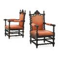 Pair of renaissance style walnut armchairs
