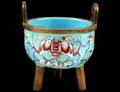 VERY FINE BLUE ENAMEL ON BRONZE TRIPOD CENSOR