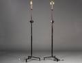 PAIR OF GIACOMETTI STYLE PATINATED BRONZE FLOOR LAMPS