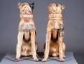 PAIR OF POTTERY FIGURES OF PUGS