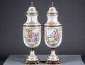 PAIR OF SEVRES STYLE PORCELAIN URNS