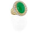 Jadeite jade diamond and yellow gold ring