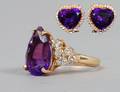 THREE PIECE FOURTEEN KARAT GOLD AND AMETHYST SUITE OF J