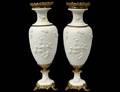 PAIR OF GILT BRONZE MOUNTED BISQUE VASES