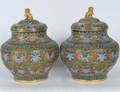 PAIR OF CLOISONNE ENAMEL JARS AND COVERS