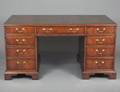 GEORGE III STYLE BURL VENEERED PEDESTAL DESK