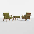 Hans J Wegner   pair of lounge chairs model GE240 and ottoman