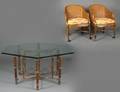 SEVEN PIECE McGUIRE RATTAN AND CANE DINING SET
