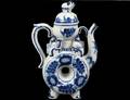 RUSSIAN BLUE AND WHITE PORCELAIN TEA POT AND COVER